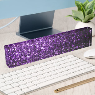 Dark Purple faux shiny glitter sparkles Nameplate