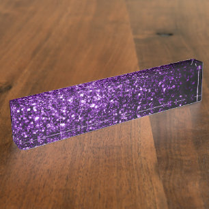 Dark Purple faux shiny glitter sparkles Nameplate