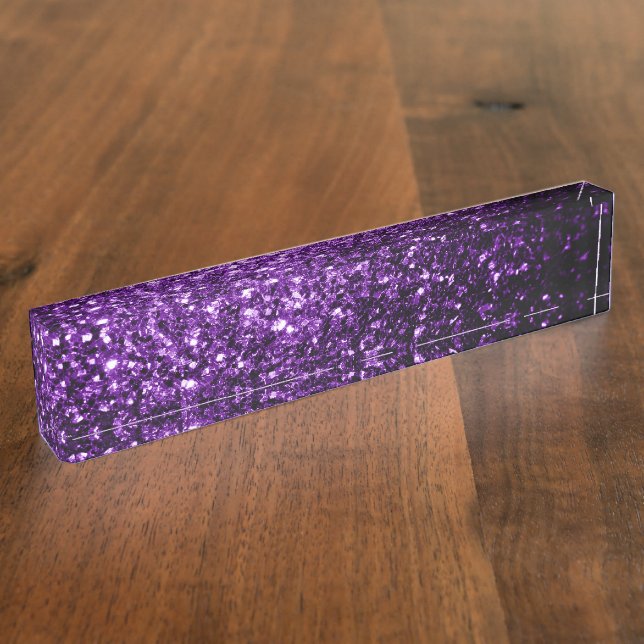 Dark Purple faux shiny glitter sparkles Nameplate (Side)