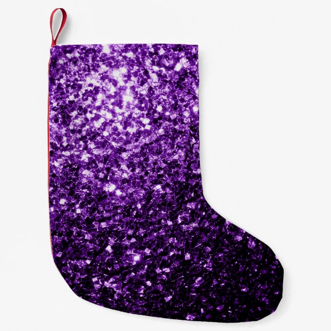 Dark Purple faux shiny glitter sparkles Small Christmas Stocking (Front)