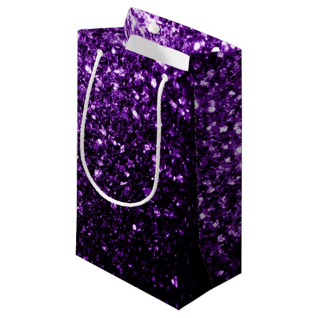 Dark Purple faux shiny glitter sparkles Small Gift Bag (Front Angled)
