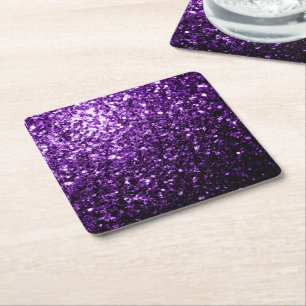 Dark Purple faux shiny glitter sparkles Square Paper Coaster