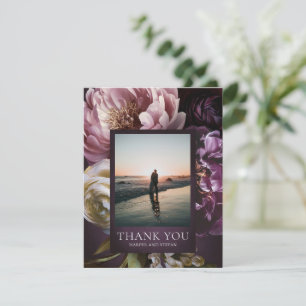 Dark Purple Fine Art Floral Elegant Wedding Thank You Card