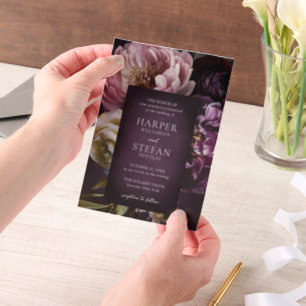 Dark Purple Fine Art Floral Elegant Wedding Vellum Invitations