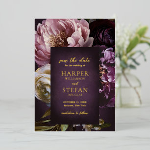 Dark Purple Fine Art Floral Wedding Save the Date