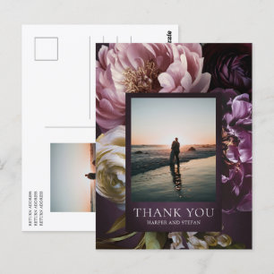 Dark Purple Fine Art Floral Wedding Thank You Postcard