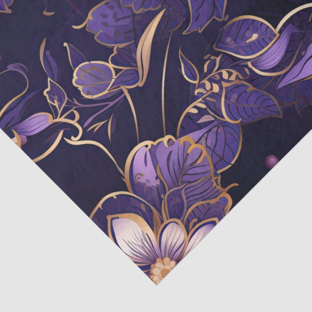 Dark Purple Floral and Faux Gold Tissue Paper (Detail)
