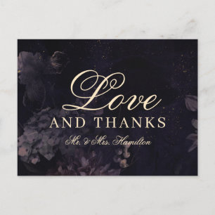 Dark Purple Floral Boho Gothic Wedding Thank You Postcard