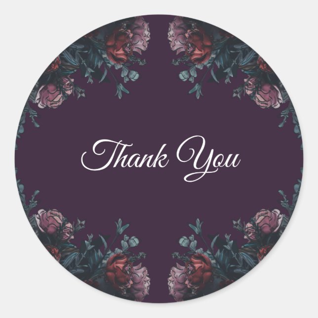 Dark Purple Floral Elegant Wedding Maroon Mauve Classic Round Sticker (Front)