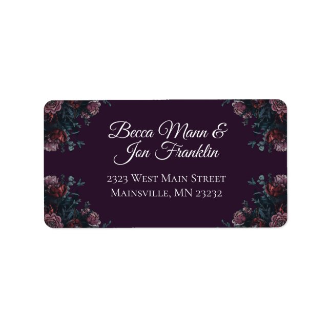 Dark Purple Floral Elegant Wedding Maroon Mauve Label (Front)