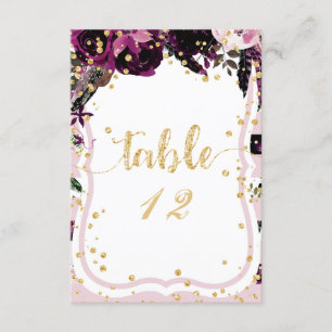 Dark Purple Floral Gold Table Number Seating Chart