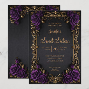 Dark Purple floral Gothic Sweet 16 Invitation