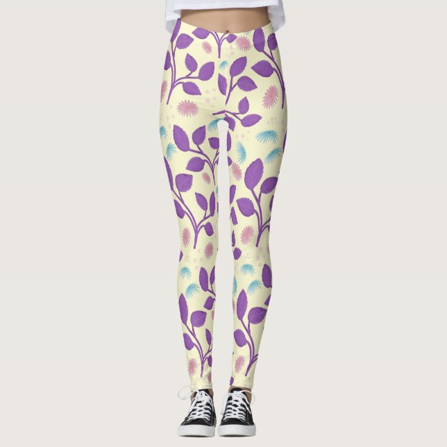 Dark Purple Floral Pattern | Aesthetic Seamless  Leggings (Front)