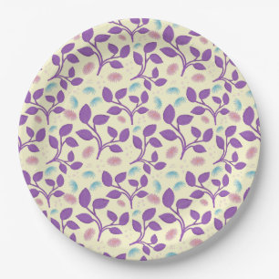Dark Purple Floral Pattern   Aesthetic Seamless  Paper Plate
