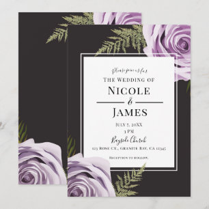 Dark Purple Floral Roses Shabby Chic Wedding Invitation