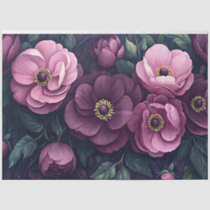 Dark Purple Flowers Green Leaves Decoupage Tissue Paper