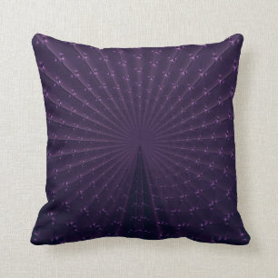 Dark Purple Fractal Peacock Feather Pattern Throw Pillow