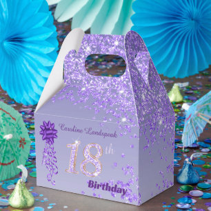 Dark Purple Glitter & Ribbon 18th Birthday Favour Favor Box