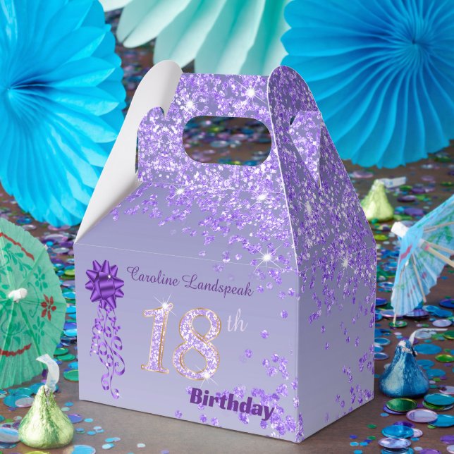 Dark Purple Glitter & Ribbon 18th Birthday Favour Favor Box (Party)