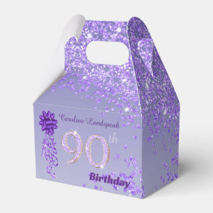 Dark Purple Glitter & Ribbon 90th Birthday Favour Favor Box