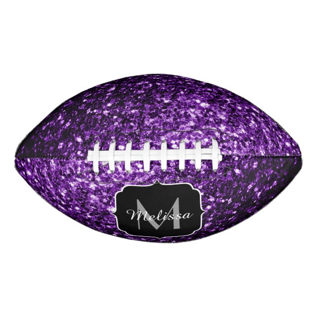 Dark purple glitter sparkle bling Monogram name Football (Front)