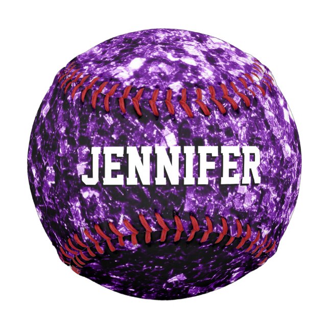 Dark purple glitter sparkles bling Your name Team Baseball (Back)