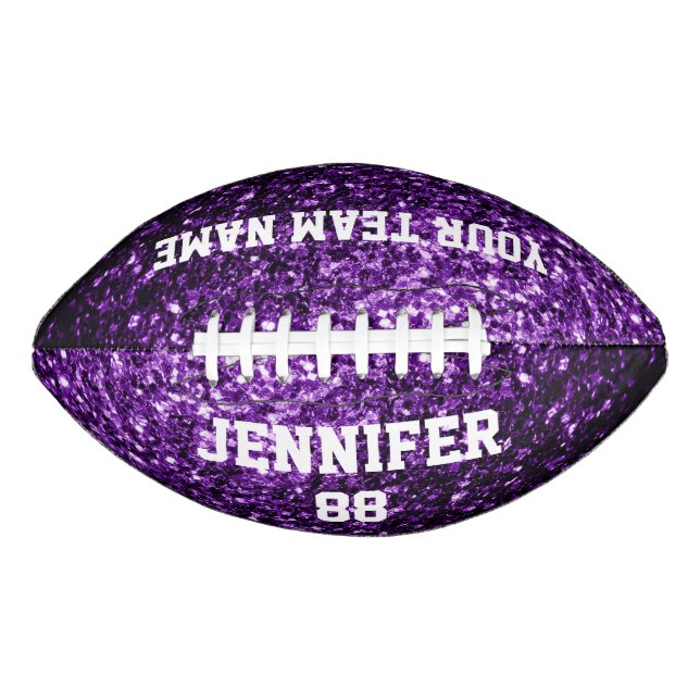 Dark purple glitter sparkles bling Your name Team Football (Front)