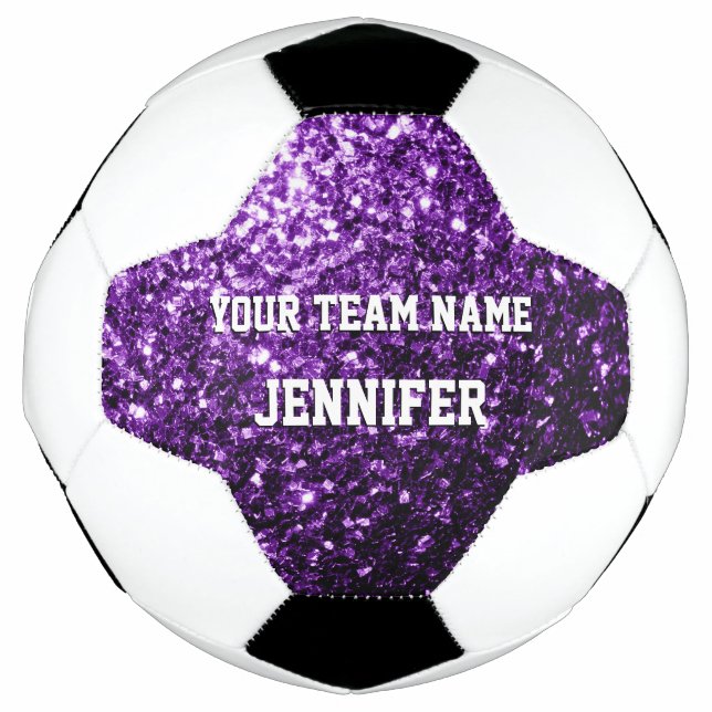 Dark purple glitter sparkles bling Your name Team Soccer Ball (Front)