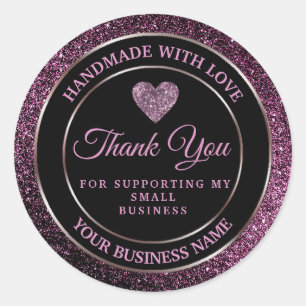 dark purple glitter thank you classic round sticke classic round sticker