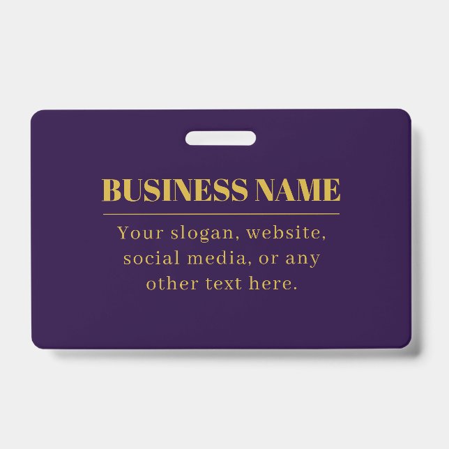 Dark Purple & Gold Business Name or Greeting  Badge (Front)