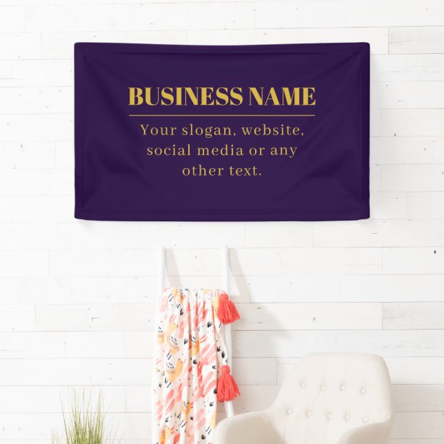 Dark Purple & Gold Business Name or Greeting  Banner (Insitu)