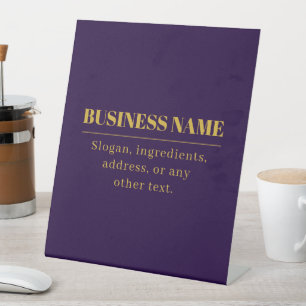 Dark Purple & Gold Business Name or Greeting Pedestal Sign