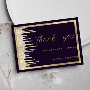 Dark purple gold luxury glitter drips Thank You Invitation