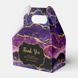 Dark Purple Gold Sequins Agate Birthday Thank You Favor Box