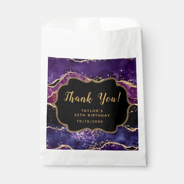 Dark Purple Gold Sequins Agate Birthday Thank You Favour Bag (Front)