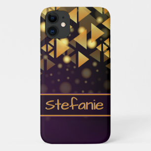 Dark Purple, Gold Triangles, Brokeh iPhone 11 Case