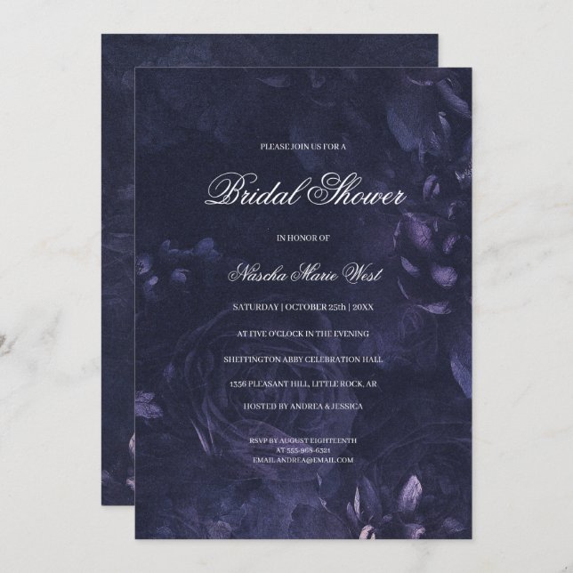 Dark Purple Gothic Boho Floral Bridal Shower Invitation (Front/Back)