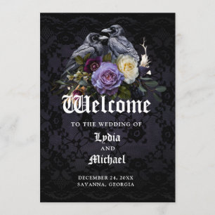 Dark Purple Gothic Floral Bouquet & Raven Wedding  Program