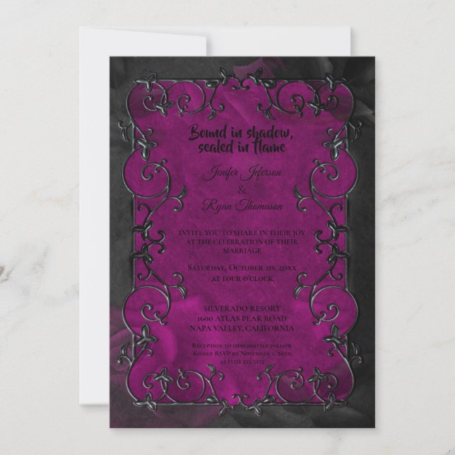 Dark purple Gothic Halloween wedding Invitation (Front)