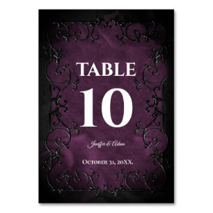 Dark Purple Gothic Halloween Wedding Table Number