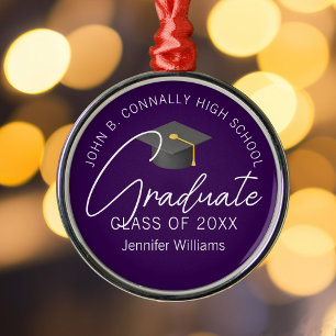 Dark Purple Graduate Custom Graduation Christmas Metal Ornament