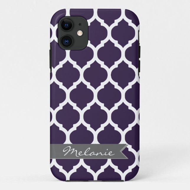 Dark Purple Grey Moroccan Lattice & Banner Case-Mate iPhone Case (Back)