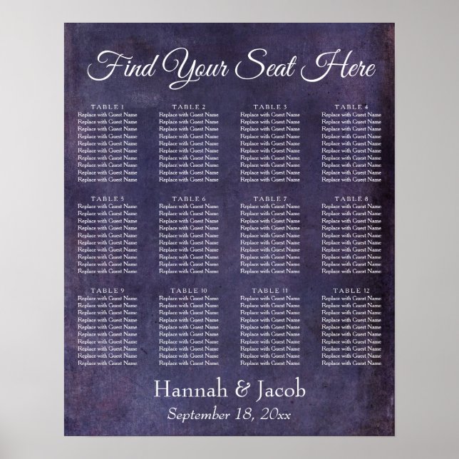 Dark Purple Grunge Reception Seating Chart (Front)
