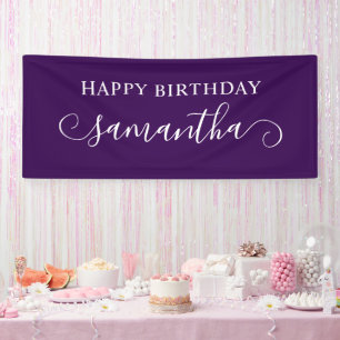 Dark Purple Happy Birthday Cute Curl Name Banner