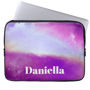 Dark Purple Holographic Sky with Custom Name Laptop Sleeve