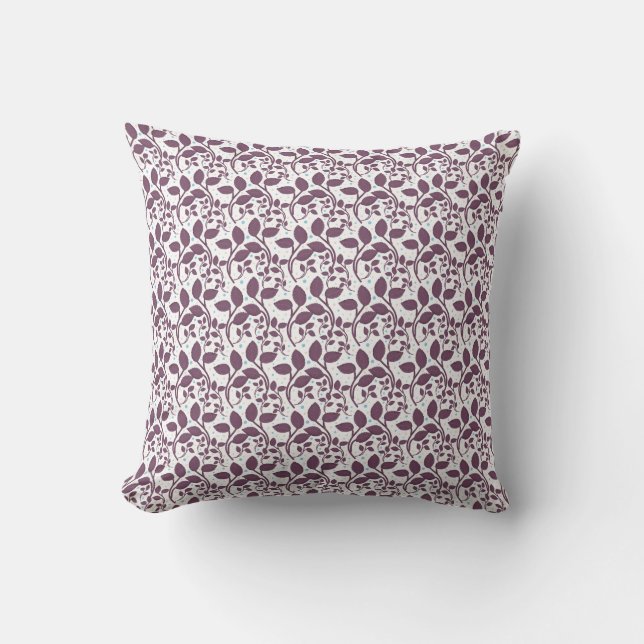 Dark Purple Leaf Pattern, Elegant Botanical Print, Throw Pillow (Front)