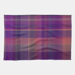Dark Purple Madras Plaid Stripe Pattern Kitchen Towel
