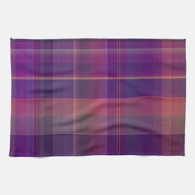 Dark Purple Madras Plaid Stripe Pattern Kitchen Towel (Horizontal)
