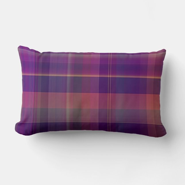 Dark Purple Madras Plaid Stripe Pattern Lumbar Pillow (Front)