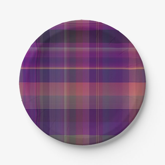 Dark Purple Madras Plaid Stripe Pattern Paper Plate (Front)